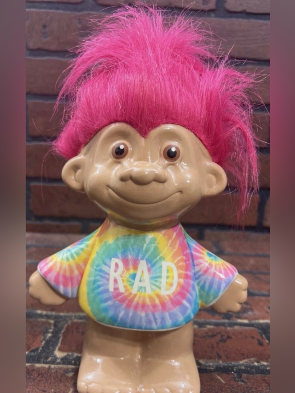Vintage DreamWorks "RAD" Tie-Dye Troll Ceramic Piggy Bank